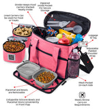 Mobile Dog Gear, Week Away Dog Travel Bag for Small Dogs, Includes Lined Food Carriers and 2 Collapsible Dog Bowl, Pink