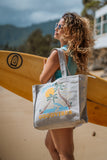 Roxy Large Capacity Lightweight Causal Cotton Canvas Beach Tote Bag, Drink The Wave - Nautral