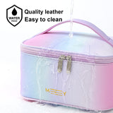Meiyuuo Makeup Bag Large Cosmetic Bags for Women Girls Cute Travel Zipper Pouch Toiletry Organizer for Beauty Essentials Waterproof (Gradient Rainbow Pink)