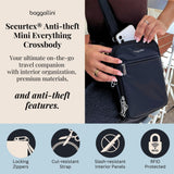 Baggallini Securtex Anti-Theft Mini Everything Crossbody Bag, 6.3"x8.25" RFID, Locking Zippers & Cut-Resistant Strap