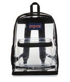 JanSport Clear Pack – 25.5L Transparent Backpack, Large Main Compartment, Side Water Bottle Pocket, Front Zippered Pocket, Mesh Bottom Panel, Clear