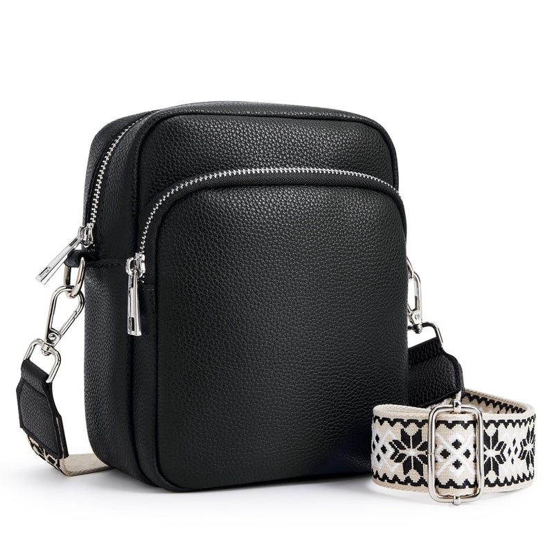 KALIDI RFID Phone Bag Small Crossbody Bag Women Shoulder Purse Vegan Leather Zipper Pockets Travel Shopping Daily (BLACK)