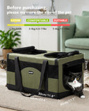 Pecute Large Cat Carrier for 2 Cats Built-in Steel Frame & Removable Divider,Pet Carrier for Car Travel,Foldable Dog Crate,Soft Double Cat Crate with Breathable Mesh,Vet,Green