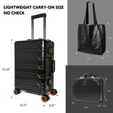 All Aluminum Carry On Luggage 22x14x9 Airline Approved, Zipperless Carry On Suitcase Hard Shell Carry On Luggage with Spinner Wheels, Black 3-Piece with14in Hand Tote Suitcase,Eco-friendly tote bag