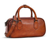 HESHE Genuine Leather Crossbody Bags for Women Boston Vintage Top Handle Purses for Ladies Barrel Satchel Handbags with Adjustable Shoulder Strap (Brown)