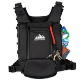 FROSTY PEAKS Summit Hauler Black Chest Pack for Outdoor Sports, Snowboarding and Skiing with Phone Storage, Velcro Holster Compatible, Multiple Pockets, Mesh Back Storage