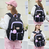 Laptop Backpack 15.6 Inch Elementary Middle High School Bag College Backpacks with Lunch Box Pencil Pouch 3 PCS Set Travel Bookbags for Teens Girls Women Students (Black Purple)