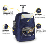 High Sierra Freewheel Pro Wheeled Laptop Backpack Bookbag for Travel or Work with Rotating Handle and Padded Laptop Sleeve, True Navy