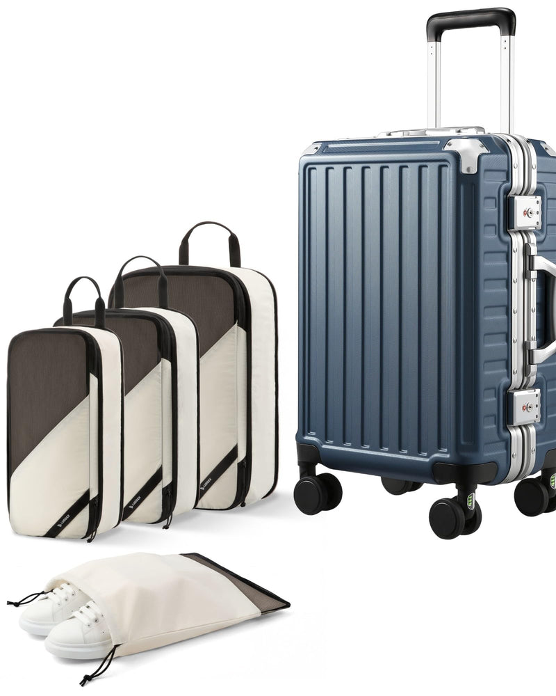 LUGGEX Zipperless Carry On Luggage and 4 Set Packing Cubes Bundle – Travel Essentials