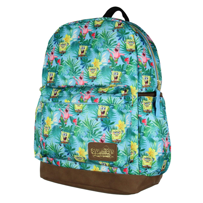 INTIMO SpongeBob SquarePants And Patrick Star Tropical School Travel Backpack With Faux Leather Bottom 16"