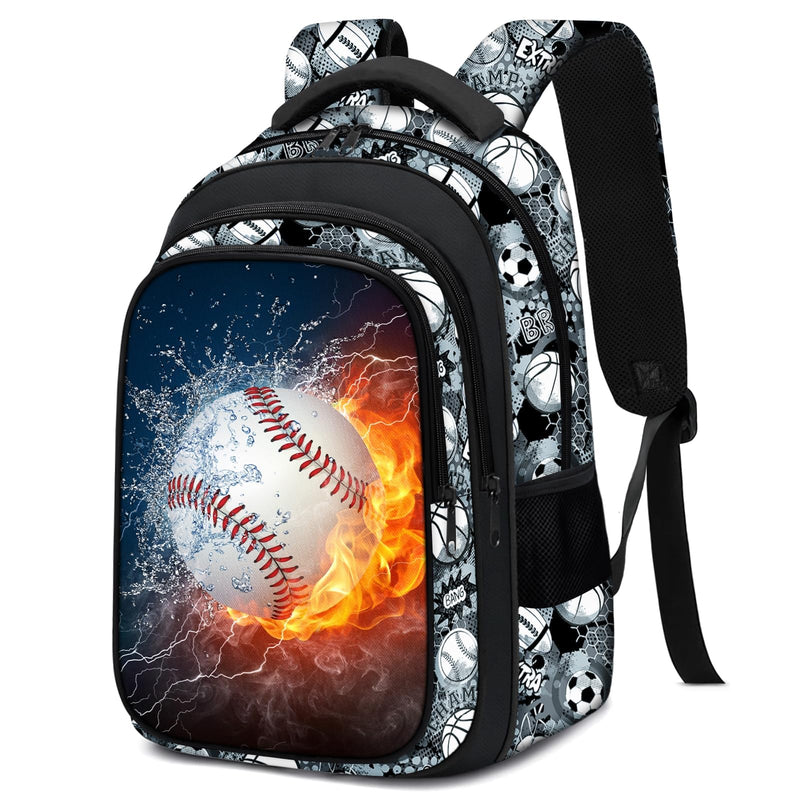 Fitvc School Backpack for Boys - Baseball Boys Backpack for Kids Children Teens Elementary Middle School - 17″ Sport Bookbag Travel Back Pack for Age 6-18