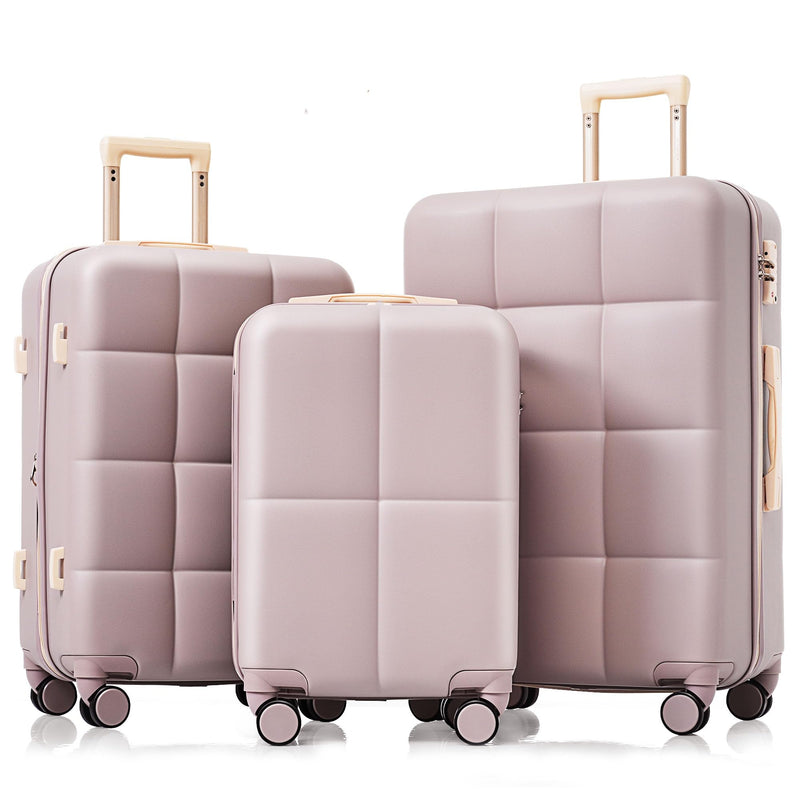 Merax 3 Piece Luggage Set with Cup Holder ABS Hardshell Lightweight Suitcase Sets Spinner Wheels Suitcase with TSA Lock, 20 Inch Airline Certified Carry-on Luggage, 20" 24" 28", Rosy Brown