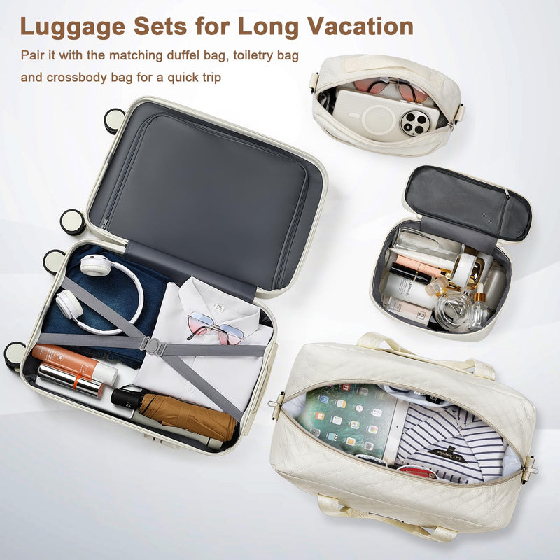 Yorige Luggage Sets for Women Men 4 Piece - Carry on Hardside Suitcase 20inch with USB Port, 360° Spinner Wheels, Duffel Bag, Cup Holder, Lightweight Luggage Set for Travel Vacation