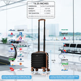 Flight Knight Carry On Suitcase 16.25x13.5x8 Hardside TSA Lock USB Port Lightweight Luggage Silent Double Spinner Wheels Maximum Underseat Carry-On Bag For Virgin South West Approved Black/Tan