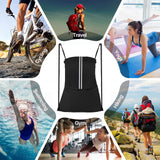 JOYNYON Drawstring Backpack Sports Gym Bag, Draw String Back Bag for Men Women, Lightweight Sackpack with Zipper Pocket, Durable Large Two Tone Black