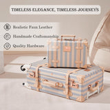 UNIWALKER Vintage Luggage Set of 3, Retro Spinner Trunk with Combo Lock for Women, Cute Designer Travel Suitcase Set with Train Case (26"+20"+12",blue strip)