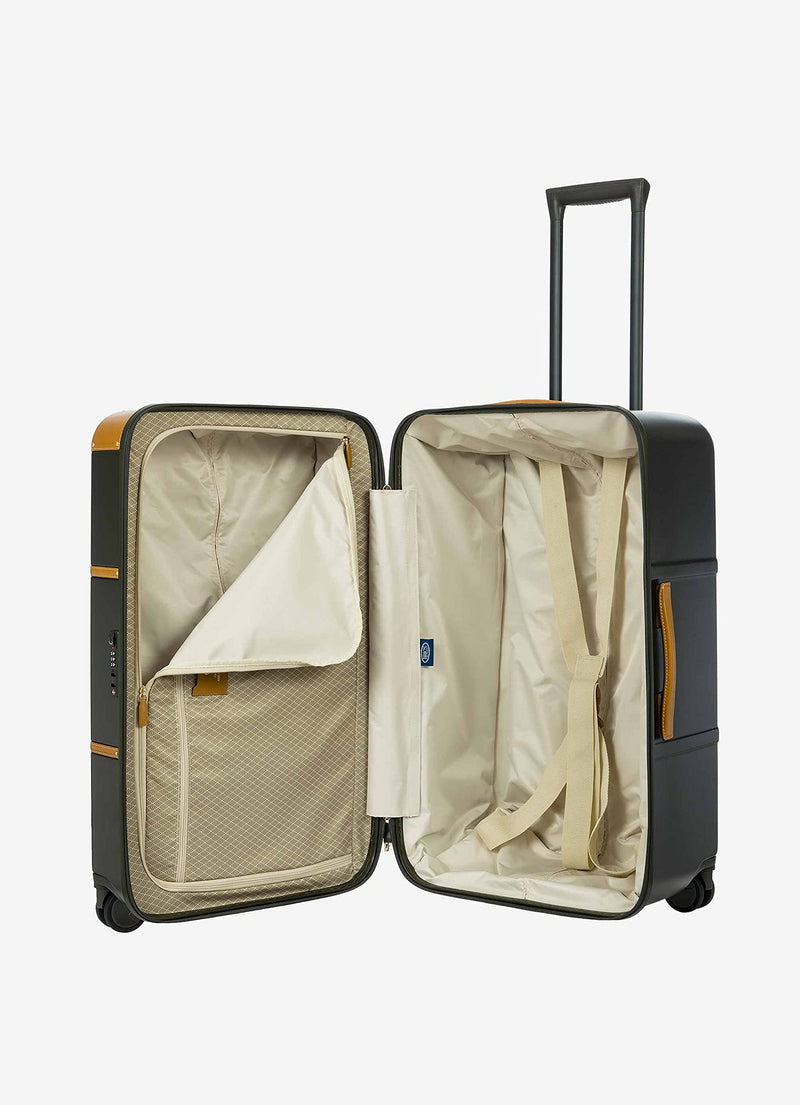 Bric's Bellagio 2.0 Spinner Suitcase - Luxury Hardshell Luggage with Large Wheels, Telescopic Handle, Leather Detailing - Rolling Suitcase for Refined Travel - 29 inch, Olive