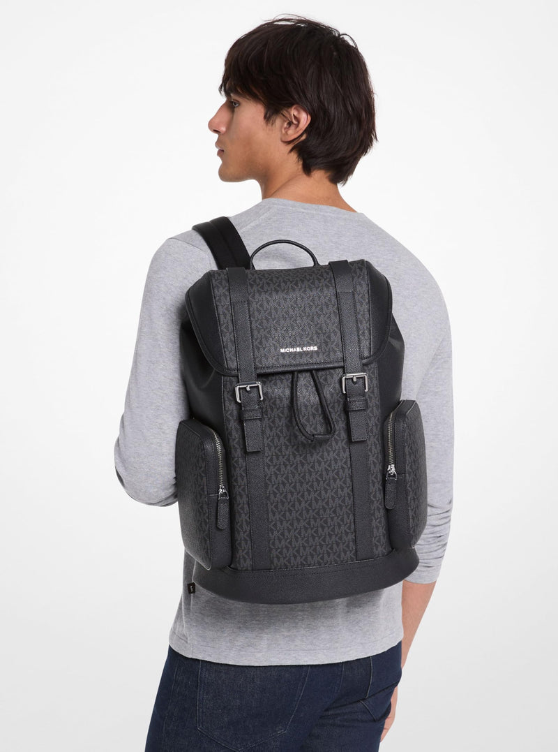 Michael Kors Men's City Buckle Backpack, Gunmetal-Hardware/Signature/Black