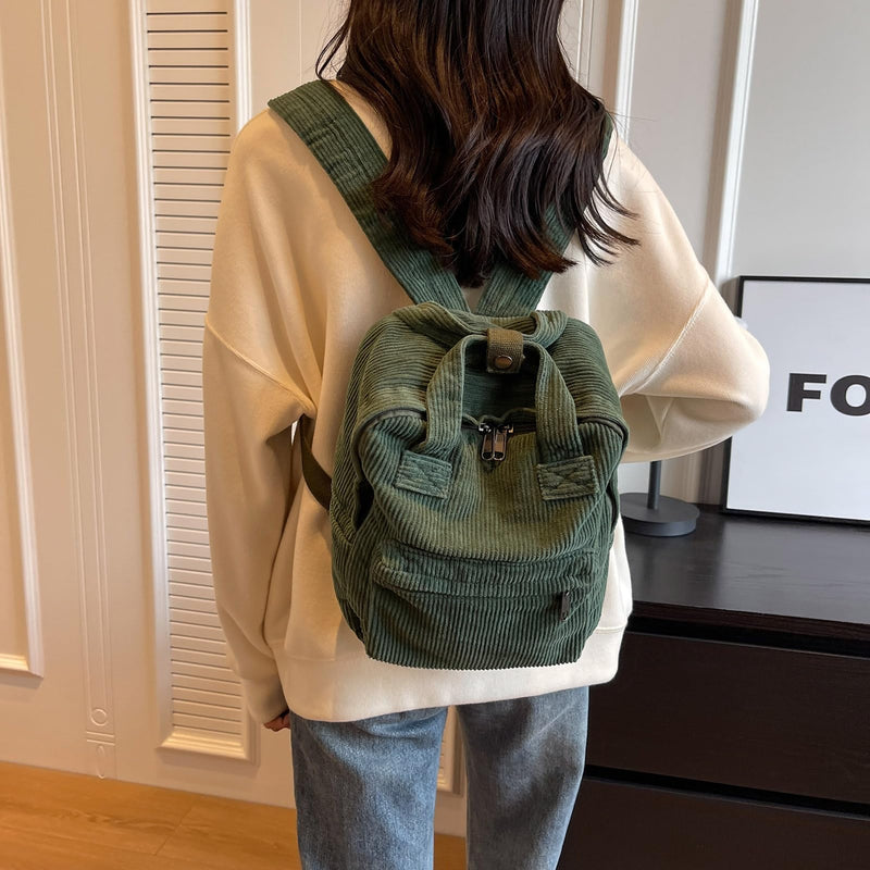 Makukke Small Corduroy Backpack Purse for Women - Vintage Mini Fashion Casual Aesthetic Backpack, Black