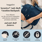Baggallini Securtex® Anti-theft Vacation Travel Backpack 10x13 Slash-Resistant Nylon Daypack w/RFID, French Navy