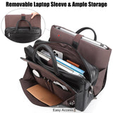 Masa Kawa Black Leather Briefcase for Men 17 Inch Laptop Computer Case Business Travel Work Messenger Cross Body Shoulder Bag
