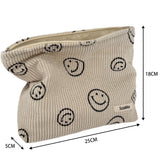 Cosmetic Bags for Women - Corduroy Cosmetic Bag Aesthetic Women Handbags Purses Smile Dots Makeup Organizer Storage Makeup Bag Girls Case Bags (A-Beige)
