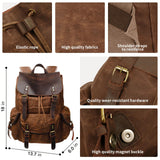HuaChen Vintage Waxed Canvas Backpack with Genuine Leather Flap, Travel & Work Rucksack, Water-Resistant Daypack with Anti-Theft Pocket, Large (15.6"), M80 Brown