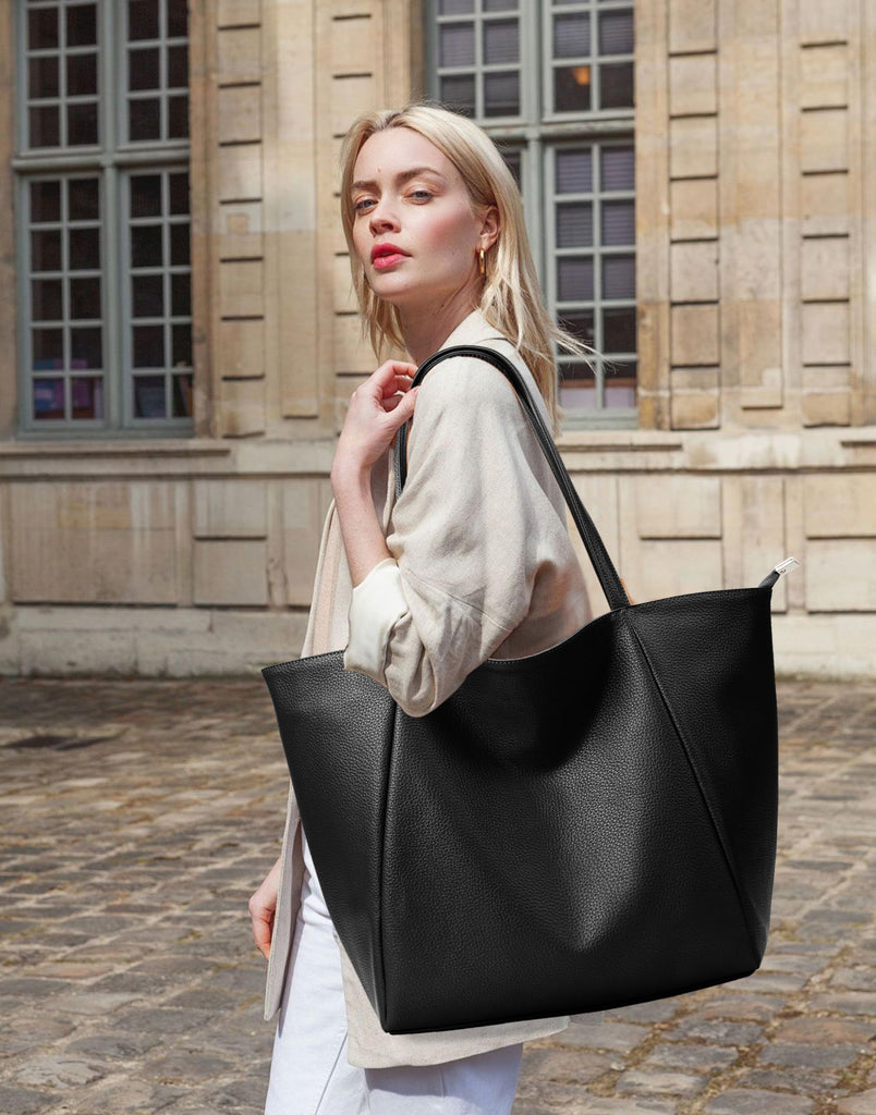 KALIDI Large Tote Bag Vegan Leather Casual Zipper Work Bag Weekender Hobo for Women 24L Oversize Shoulder Travel Purse