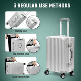 UrbanExplorer 20 Inch Carry On Luggage Aluminum Frame Airline Approved, Zipperless Luggage Carry On TSA Approved ABS+PC Hard Shell Suitcases, Lightweight Carry-On Suitcase with Cup Holder, Sliver
