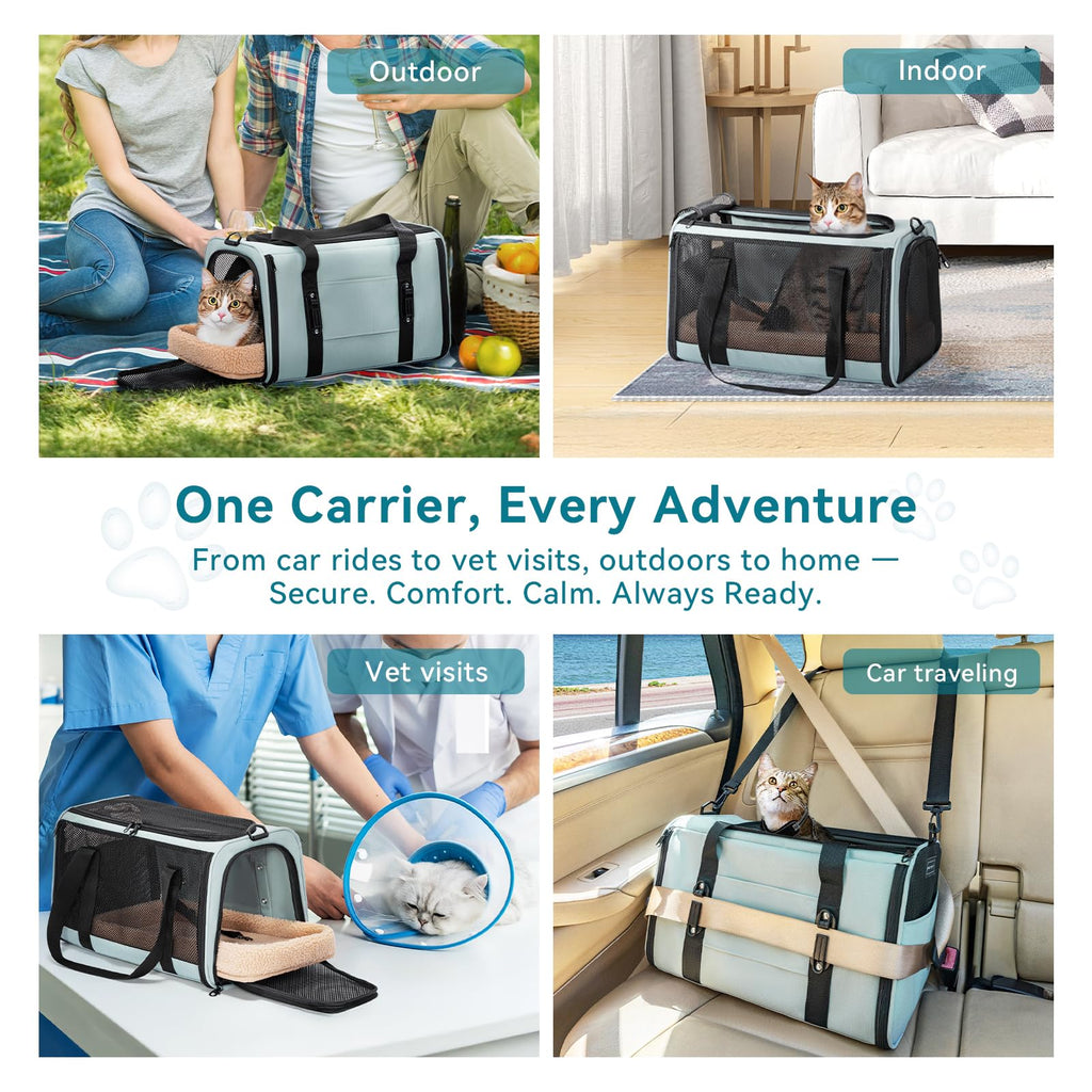 PETSFIT Soft-Sided Cat Carrier with Patented Safety Buckles, Lockable ...