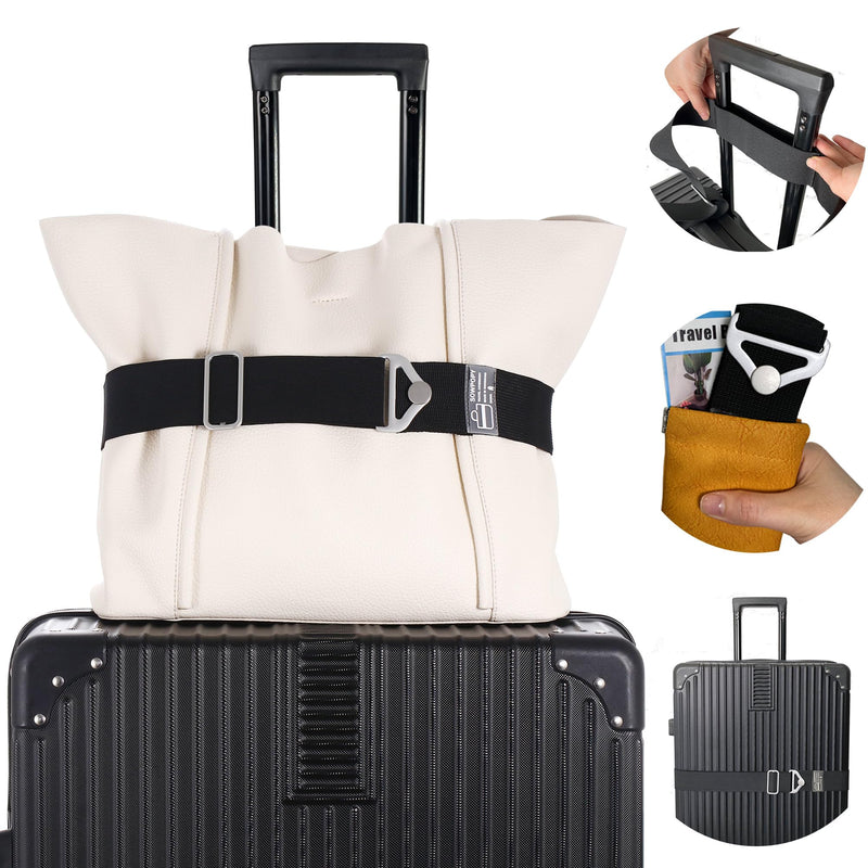 SOWPOPY Travel Belt for Luggage, Add a Bag Luggage Straps Suitcase Travel Belt Over Handle for Carry On Bag, Adjustable 2-in-1 Elastic Luggage Belt Bag Bungee Travel Essential Accessories(DK-Black)