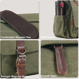 Canvas Messenger Bag for Men Women,Travel Satchel Shoulder bag 15.6 Inch Laptop Bags Business(Green-Upgrade)