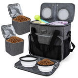 BAGLHER Dog Travel Bag, Pet Travel Bag (ALL Pet Travel Supplies), With 2 Pet Food Containers and 2 Collapsible Silicone Bowls; Essential Kits for Pet Travel Grey