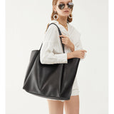 Oversize Pu Leather Tote Women Weekender Bag Shopper Handbag Travel Purse (Black)