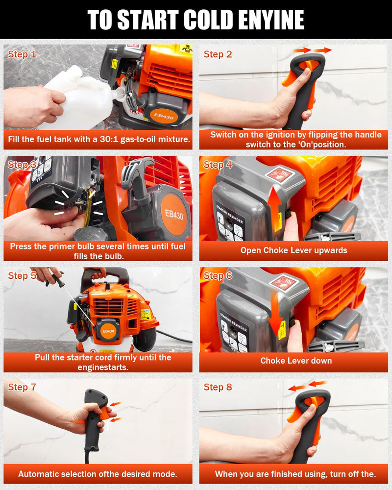 Thalorus 52cc Backpack Leaf Blower – Gas Powered 550 CFM 230 MPH High Airflow for Lawn Care, Low-Vibration Harness, Clears Leaves, Debris & Snow (Orange)