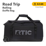 RTIC Road Trip Rolling Duffle Bag with Wheels for Men and Women, Traveling Tote for Camp, Travel, Gym, Weekender, Camping, Overnight Carry On, Sports, Spacious, Water Resistant, Large, Black