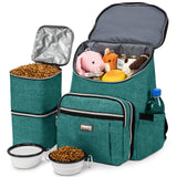 BAGLHER Travel Dog Backpack - Detachable Travel Dog Food Container for Pet Supplies Dog Gear Backpack,Dog Bag for Traveling with 2 Silicone Collapsible Bowls and 2 Food Baskets Green
