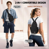 Geestock Convertible Sling Bag for Women Men, 12.6" Crossbody Sling Backpack with Headphone Hole Fit 7.9" Tablet, Lightweight Chest Bag Daypack Crossbody for Travel Sport Hiking & Commute, Black