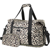 Expandable Travel Duffle Bag, Waterproof Weekender Overnight Bags for Women Men Hospital Bag for Women Labor Delivery Carry on Bag with Toiletry Bag for Travel Gym Airplanes(Leopard, X-Large)