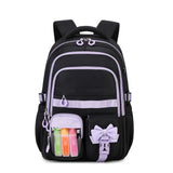 QIXIHU Girls Backpack, 17-Inch Bookbag for Middle & Elementary School, Kawaii Kids Backpack for Girls Ages 6-12(Black Purple)