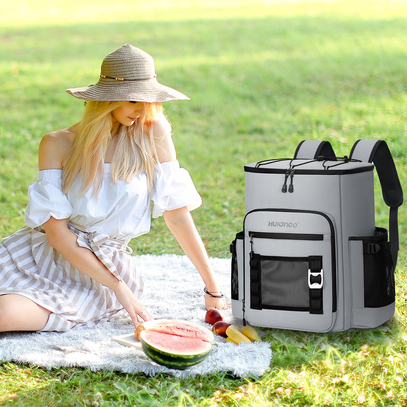 Hulongo Large 52cans Waterproof Insulated Cooler Backpack for Men & Women, Leak Proof Backpack Cooler, Soft, 8Gal (Grey)