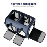 Groxkox Cat Carrier for 2 Cats, Foldable Double Cat and Dog Carrier, Small to Medium Size, 2 Front Zippered Compartments,Two Pets Carrier for Outdoor Travel,Mulitple Cat Carrier, Grey