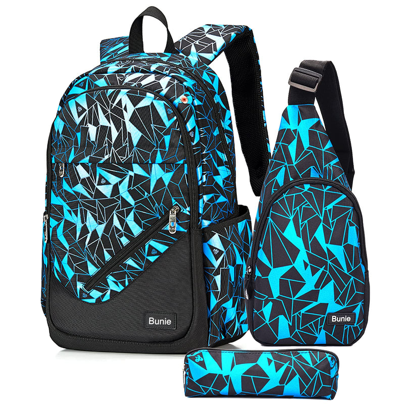 bunie School Backpack for Boys Large Bookbag Boys Backpacks Elementary Middle High School Bags Kids Cool Back Pack Children 7 8 9 10 11 12 13 14 15 16 Years Old (Blue)
