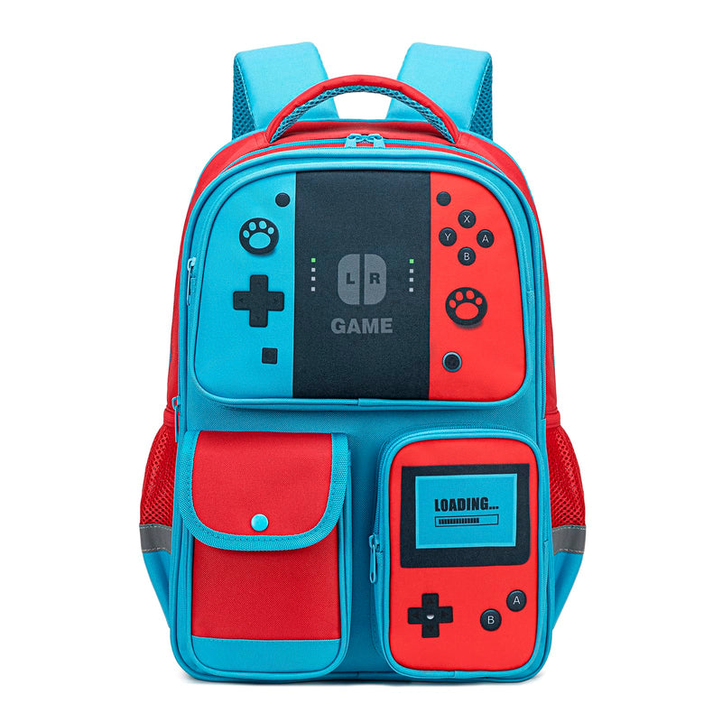 dwgweg Backpack for Boys Bookbag Video Game Bookbag stylish kids travel backpack for boys 6-18, Kids Junior High School Primary School Back pack (Red-blue)