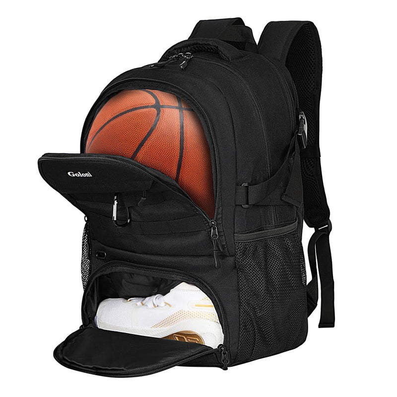 Soccer Backpack for Men and Women,Sports Bag with Ball Compartment,Gym Backpack with Shoe Compartment,Suitable for Basketball,Volleyball,Large Capacity Ball Equipment Youth Basketball Stuff,Black