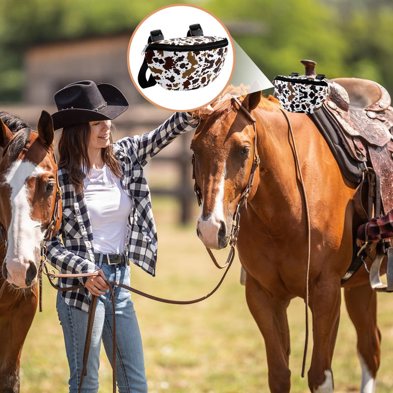 Huhumy 2 Pcs Insulated Saddle Pouch Print Endurance Waterproof Saddle Bag for Holding Cellphone Key Horse Riding Gear(Cow Print)