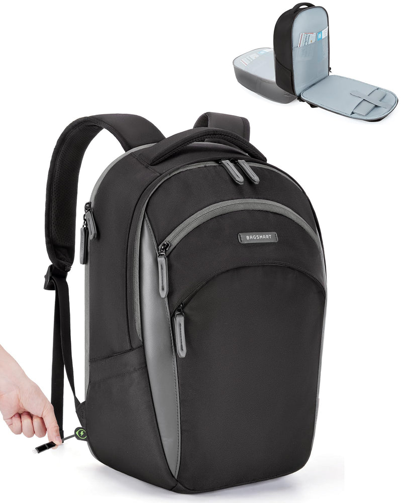 BAGSMART Laptop Backpack for Men, Backpack with Retractable Cable, 15.6 Inch Business Backpack, College Computer Backpack, Black