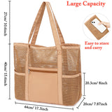 Fammart Mesh Beach Bag for Women, Casual Hobo Bags Large Beach Tote for Pool Travel Cruise Vacation Essentials, Sandproof Bottom - Khaki