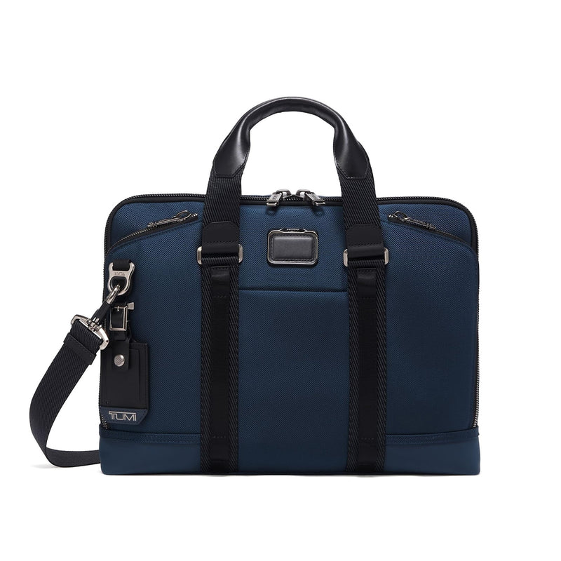 TUMI - Alpha Bravo Academy Brief - Compact Laptop Briefcase - Travel Laptop Bag - 11.8" X 15.5" X 2.0" - For 15" Laptop - Navy Coated Canvas