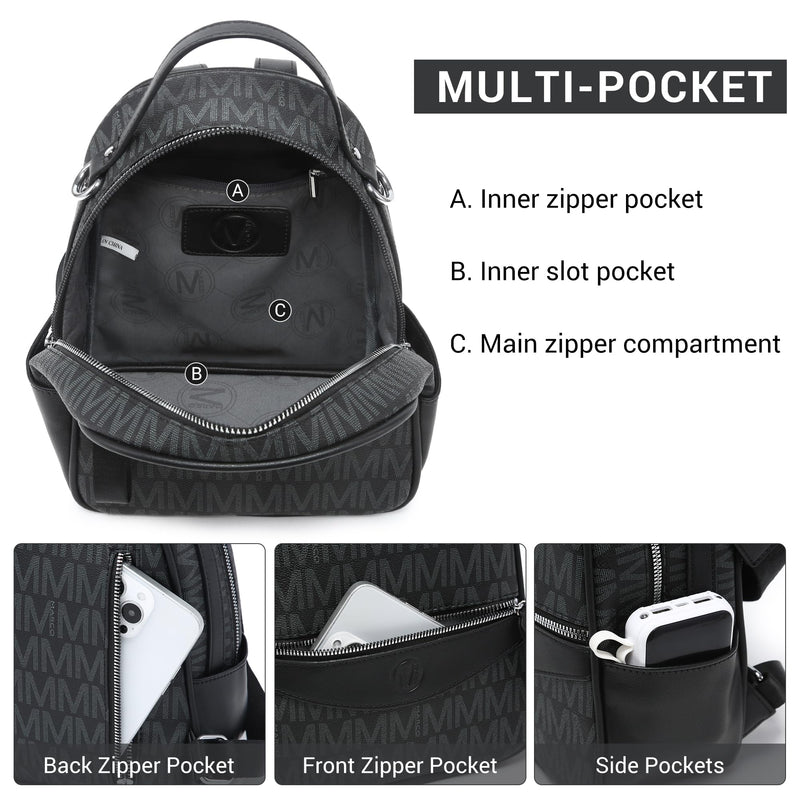 VANSARTO Mini Backpack Purse for Women Multi Pocket Small Backpacks Ladies Convertible Shoulder Handbags Designer Travel Backpack with Wide Strap (Black)